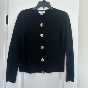 Talbots Petite Elegant Rhinestone Black Cardigan Sweater